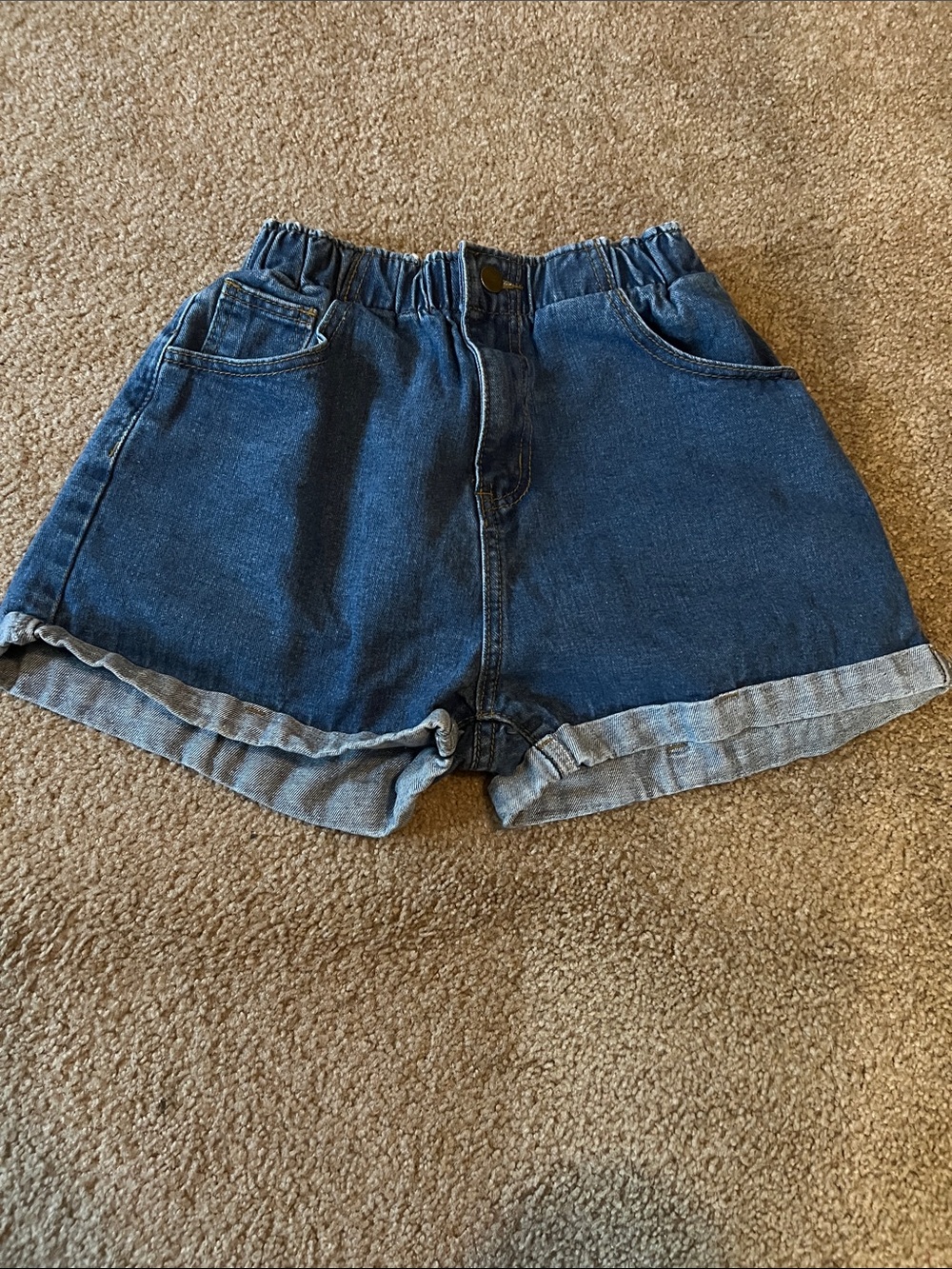 Women's High-Waist Dark Blue Denim Shorts